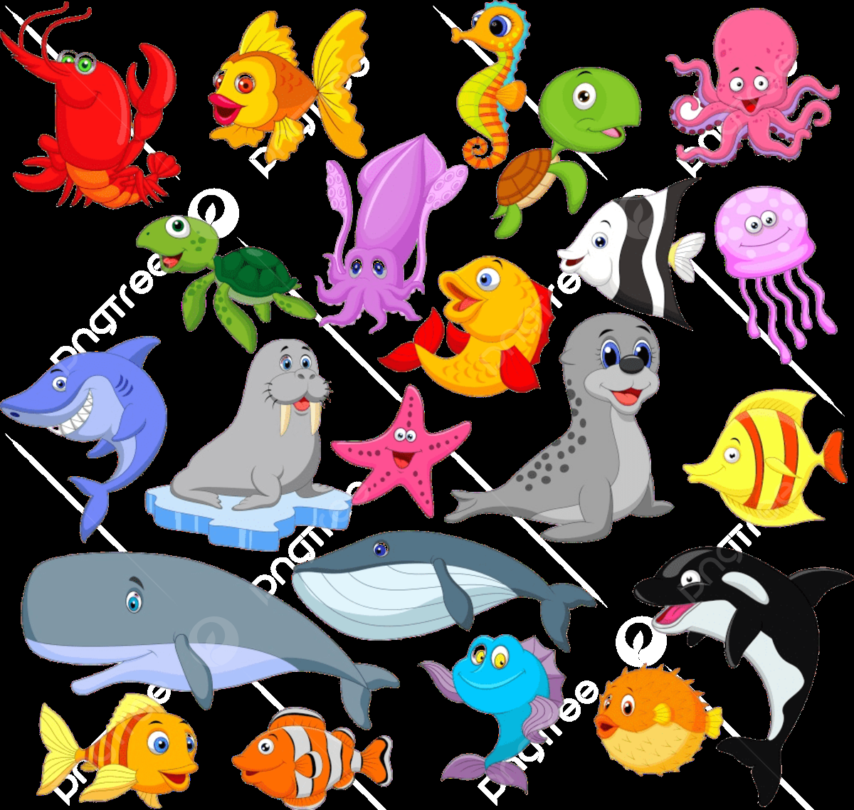 Marine Life Collection Vector Art PNG, Cartoon Sea Life Collection