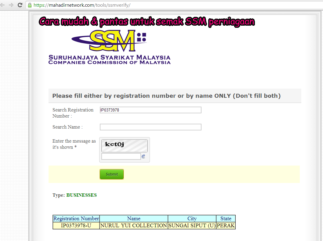 cara semak no ssm syarikat
