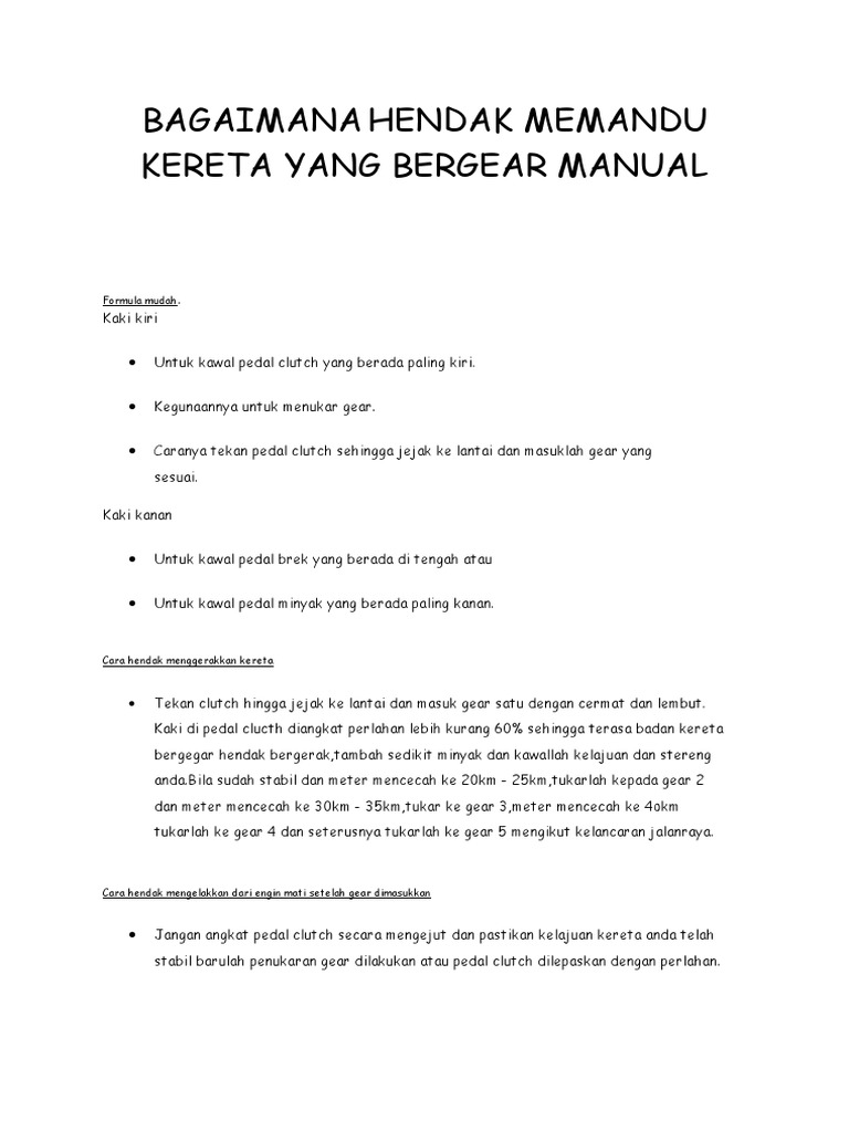 cara bawa kereta manual