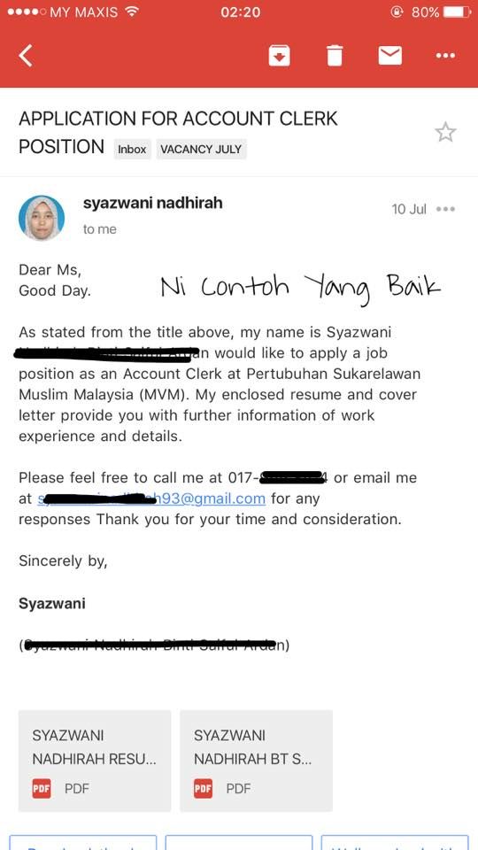 contoh email mohon kerja english