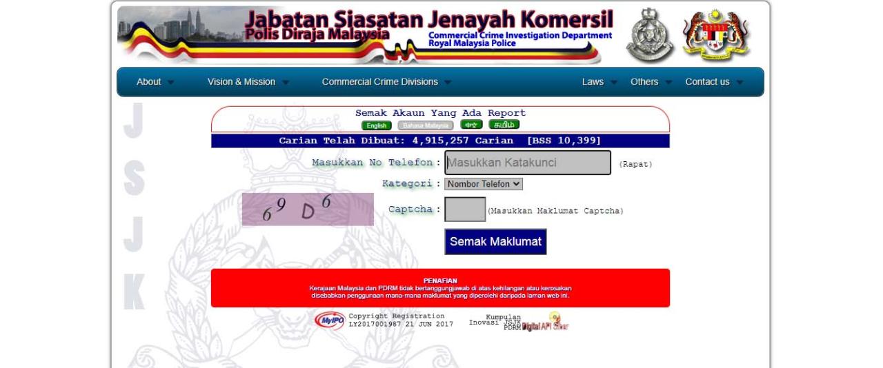 cek nombor telefon scammer