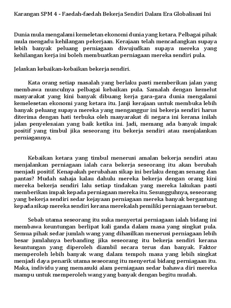 kelebihan bekerja sendiri