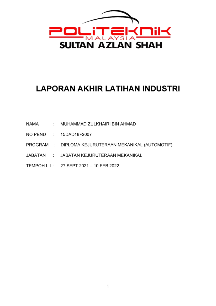 laporan latihan industri politeknik